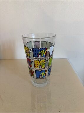 MTV Pop Art Logo Pint Glass in Yellow, Blue, Red and Green